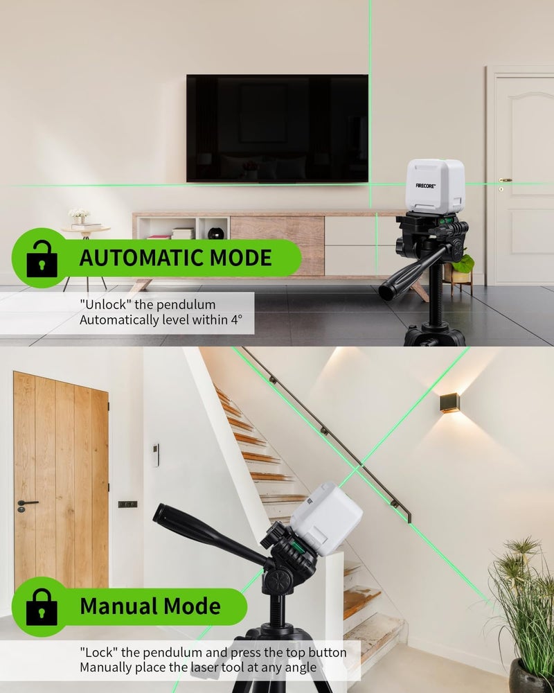 Firecore Laser Level with Tripod, Self Leveling Laser Level Green Cross Line Laser Leveler Tool for Picture Hanging Wall Tile Home Renovation Indoor Projects, Carry Pouch and Battery Included - Image 2